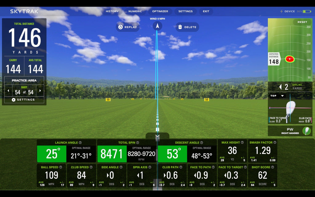 User Interface on the SkyTrak game improvement software - easily understand each shot and how to improve