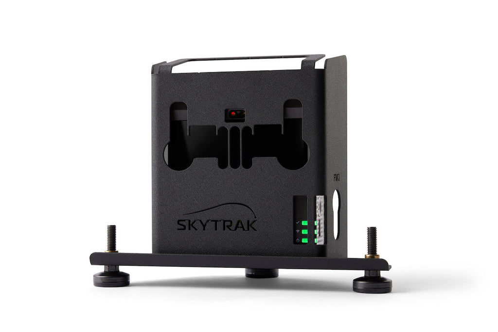 SkyTrak launch monitor in metal protective case SkyTrak golf simulator accessories