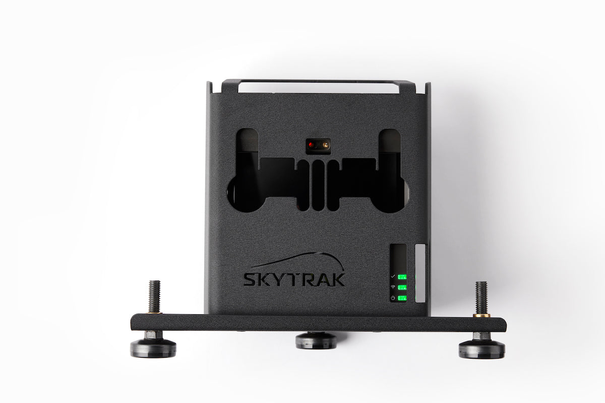 SkyTrak launch monitor in metal protective case SkyTrak golf simulator accessories