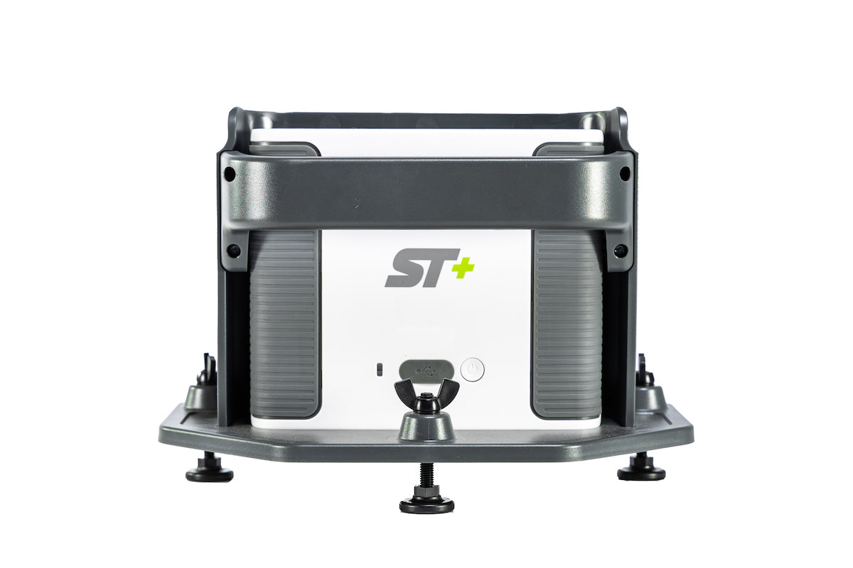 Back view of the SkyTrak+ launch monitor in the SkyTrak+ protective case