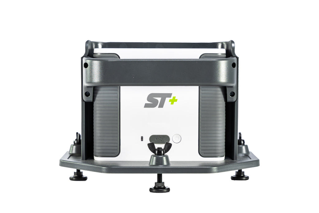 Back view of the SkyTrak+ launch monitor in the SkyTrak+ protective case